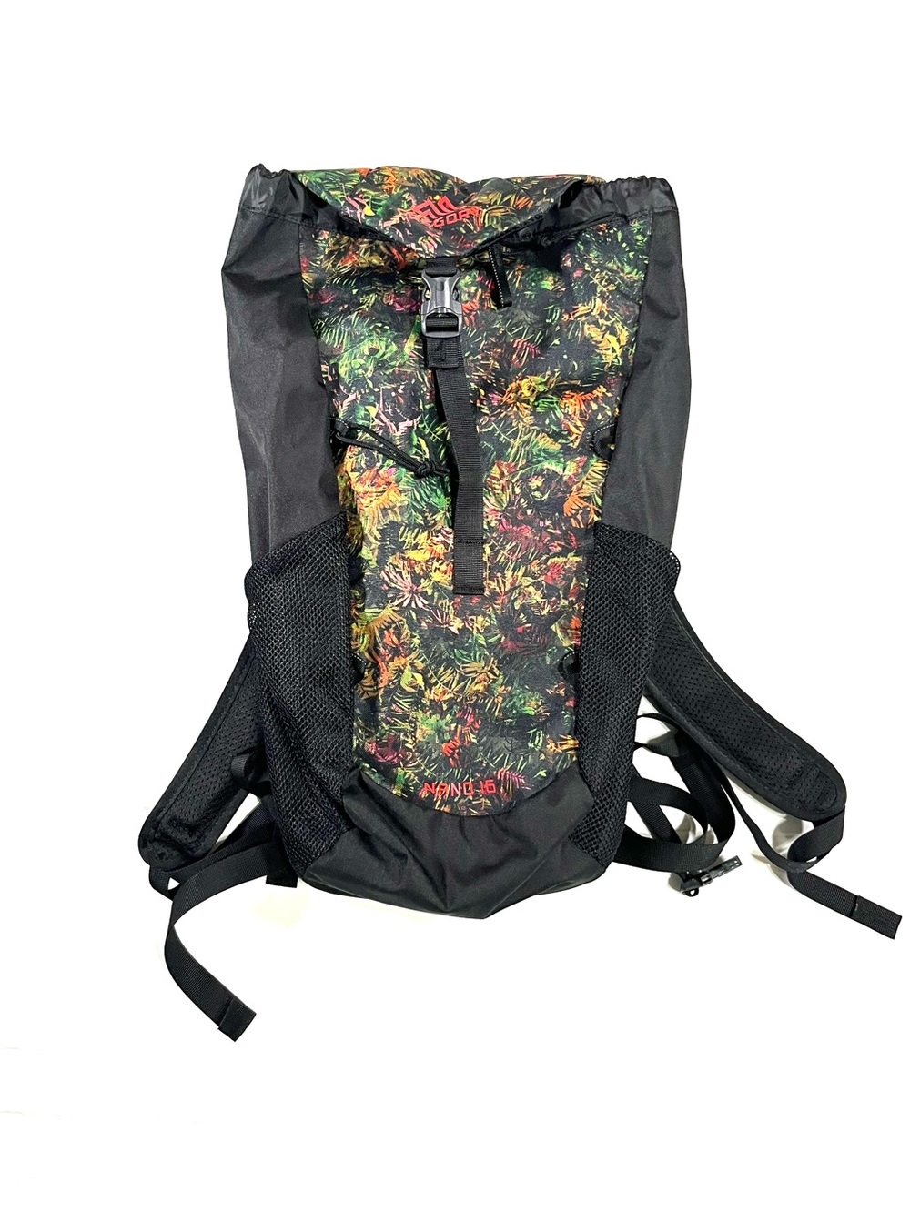 Black Backpack with Multicolor Botanical Print - Lightweight Daypack